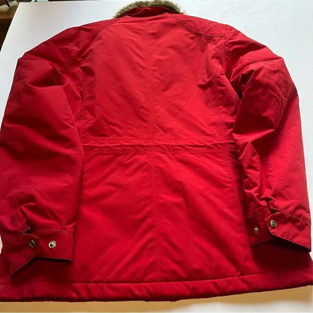 Lands' End Women's Red Winter Coat with Faux Fur Collar Lined Size M(10-12)